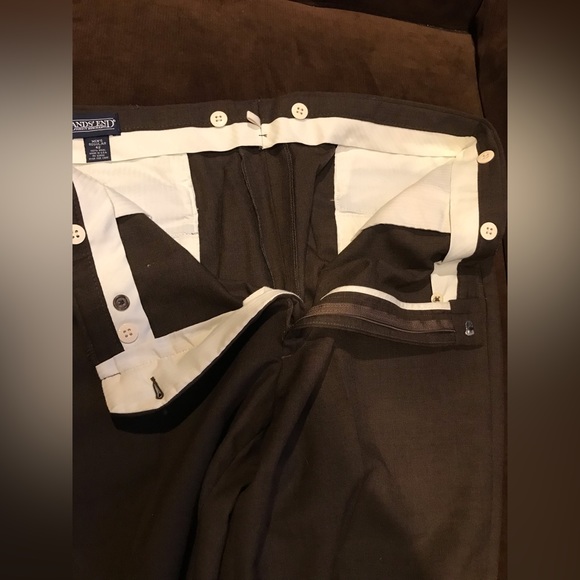 Land Ends Direct Merchants Dark Brown Suspenders Casual Pants Size 42 100% Wool. - Picture 9 of 16